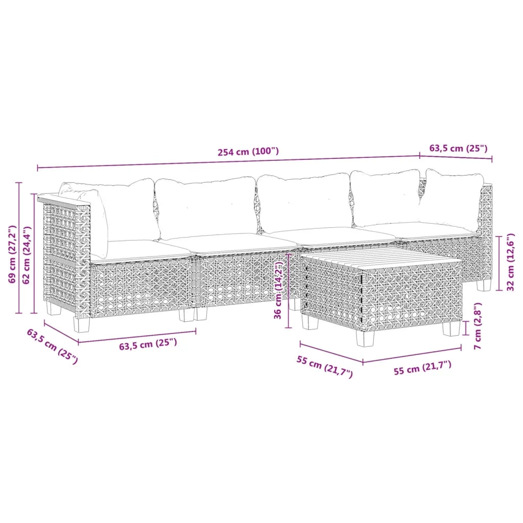 Set Divano da Giardino 5 pz con Cuscini Grigio in Polyrattan 3261729