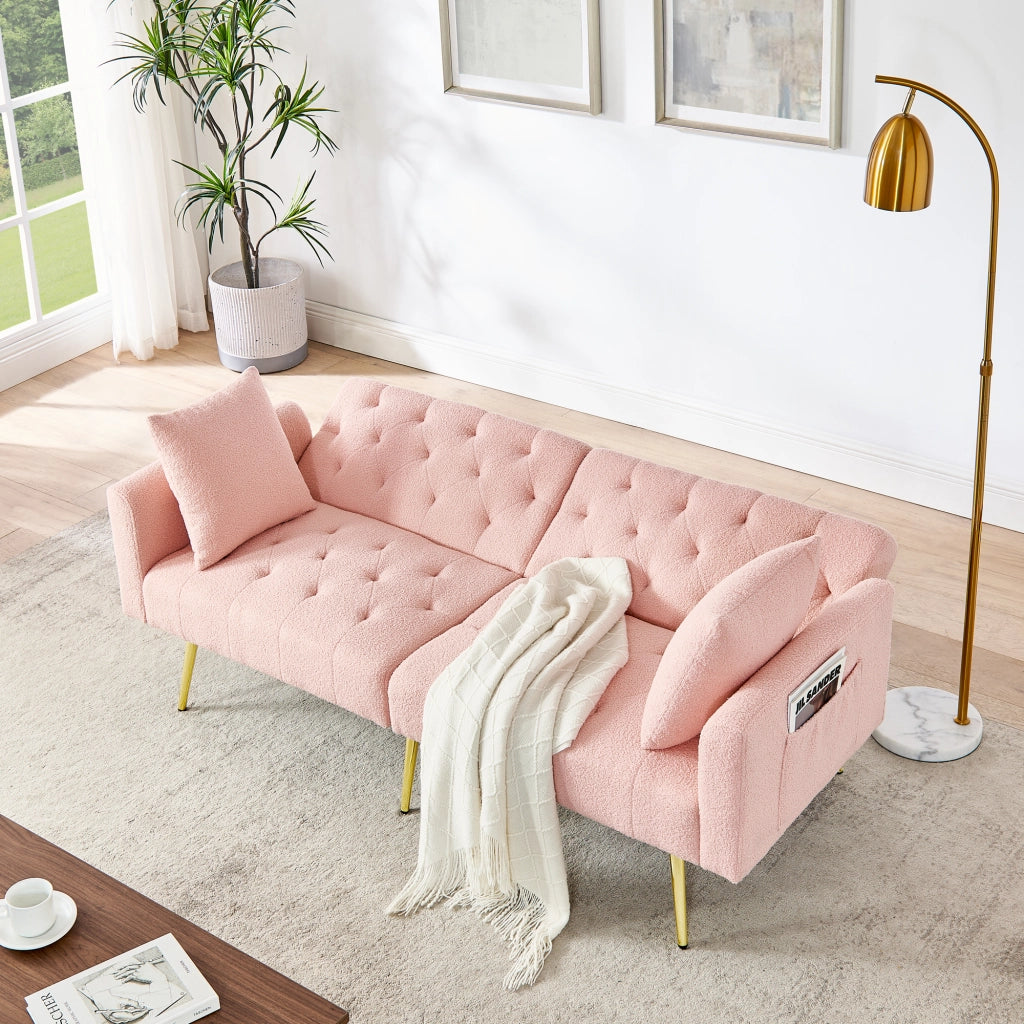 Scaffale con schienale regolabile a 3 livelli, 2 cuscini, gambe in metallo, in teddy, rosa