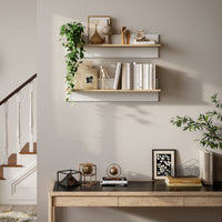 Set 2 Mensole da Parete 80x16,5x20 cm in Legno Bianco e color Legno