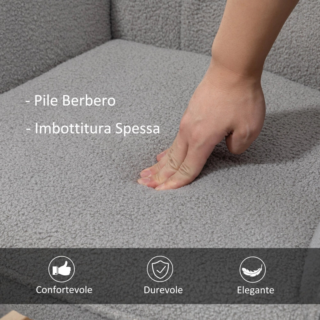 Poltrona a Dondolo Imbottita Rivestimento Bouclé 71x98x101 cm Grigio