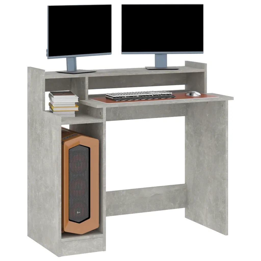 Scrivania | Tavolo da Ufficio con Luci LED Grigio Cemento 97x45x90cm in Multistrato