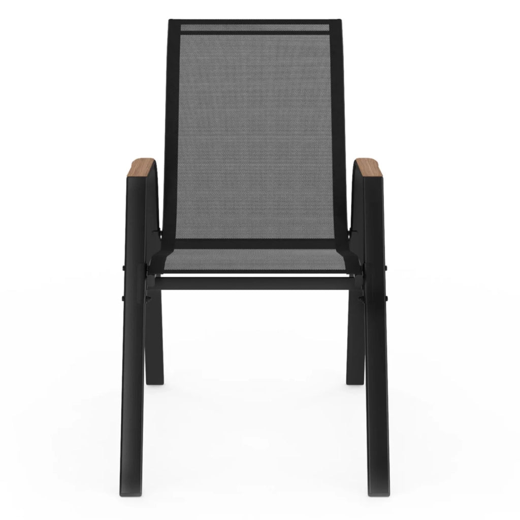 IDMarket - Set di 6 sedie da giardino impilabili NOUMEA in metallo e textilene, nero e legno