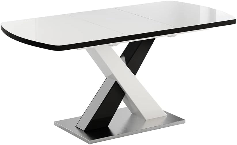 Tavolo da pranzo Chinto, Bianco, 120 x 80 cm Estensibile, con struttura a X e meccanismo di estensione sincronizzato