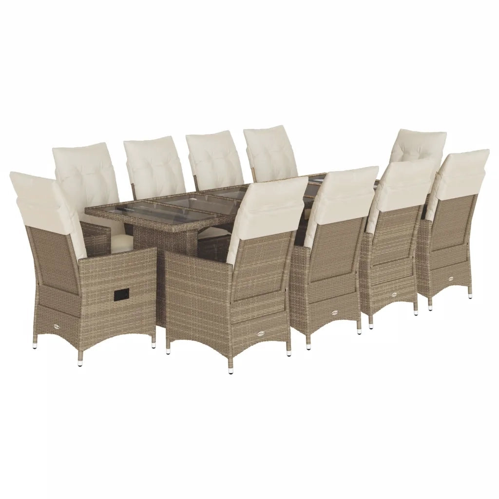 vidaXL Set Bistrò da Giardino 11 pz con Cuscini in Polyrattan Beige