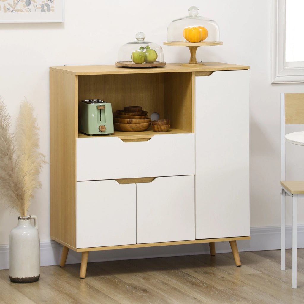 Mobile per Microonde 90x40x98,5 cm in Truciolato Bianco e Legno