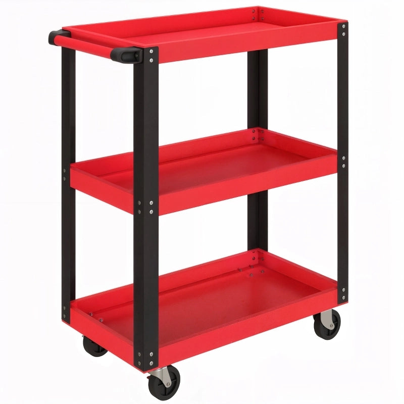 Carrello portautensili a 3 livelli in metallo rosso, 120 kg, con ruote e maniglia