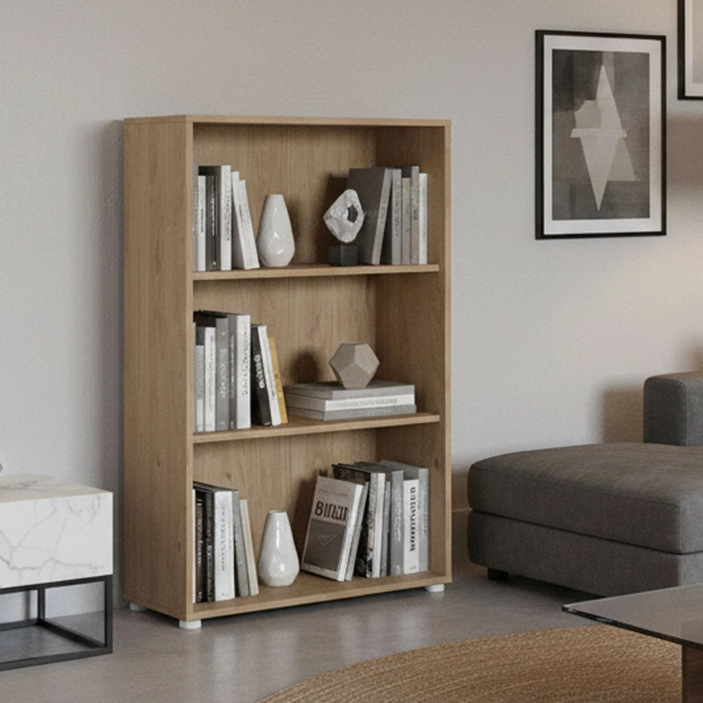 Libreria Sparto, Scaffale da ufficio, Mobile portalibri, Biblioteca, 80x34 h124 cm, Rovere