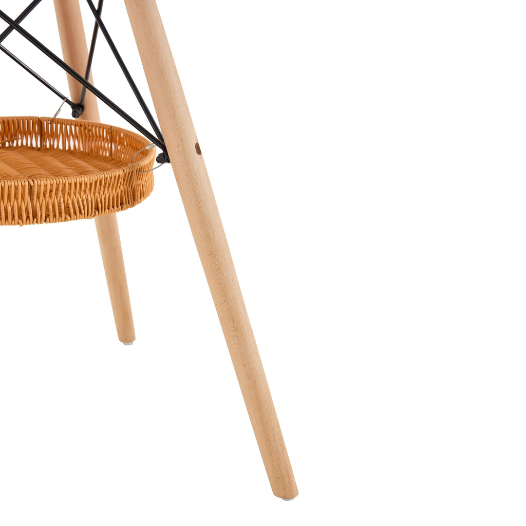 Tavolo rotondo Ø 80 cm con piano in MDF nero, gambe in legno massiccio e cestello portaoggetti sospeso
