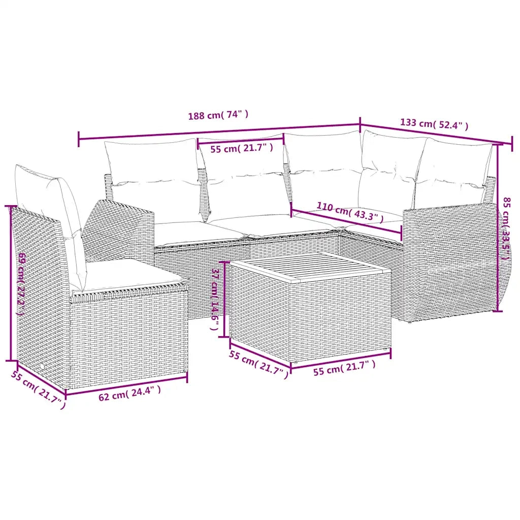 Set Divani da Giardino 6 pz con Cuscini Nero in Polyrattan 3225007