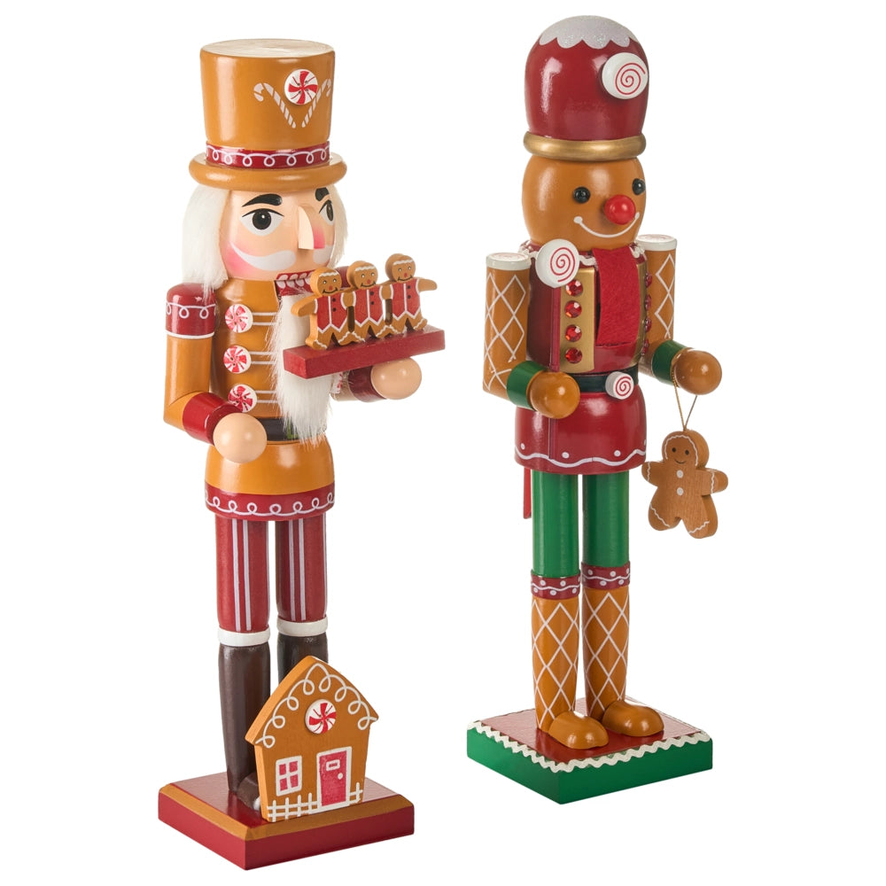 Set di 2 statuine di schiaccianoci in legno di pino arancione Decorazioni natalizie fatte a mano