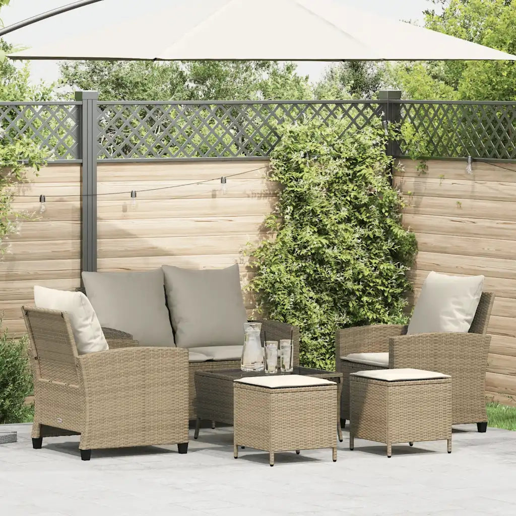 Set Divano da Giardino 6 pz con Cuscini Beige in Polyrattan