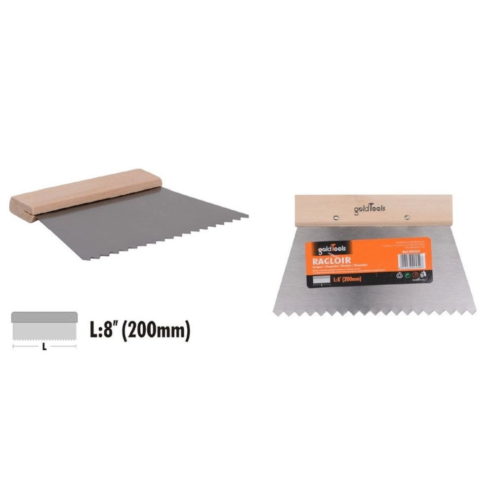Trade Shop - Spatola Dentata Raschietto Trapezoidale Acciaio Impugnatura Legno 8″ 20cm 90454 -