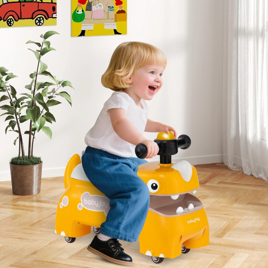 Auto da corsa seduta a stare con spazio nascosto musica e clacson con 4 ruote-Giocattolo cavalcabile per bambini da passeggio a spinta Giallo