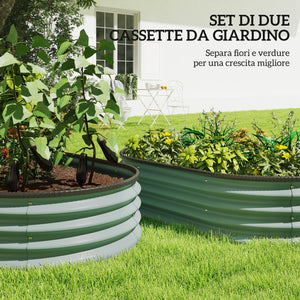 Set di 2 Aiuole Rialzate 135x90x30 cm con Bordo in Gomma e Design Modulare in Metallo Galvanizzato Verde