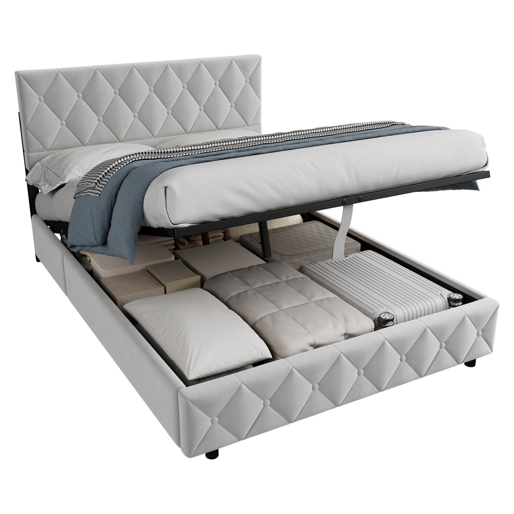 LETTO Imbottito 140x200 cm Velluto Grigio