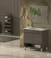 Mobile Bagno NEBARI com gambe Già Montato 2 portas, lavabo e specchio Rovere affumicato 60x45 cm