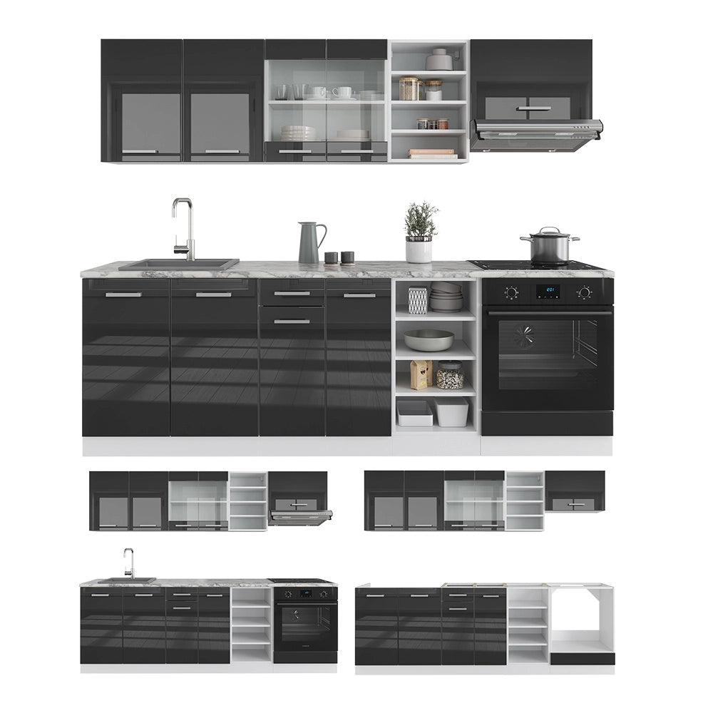 Cucina componibile R-Line Antracite lucido/Bianco 240 cm, PL Marmo Vicco