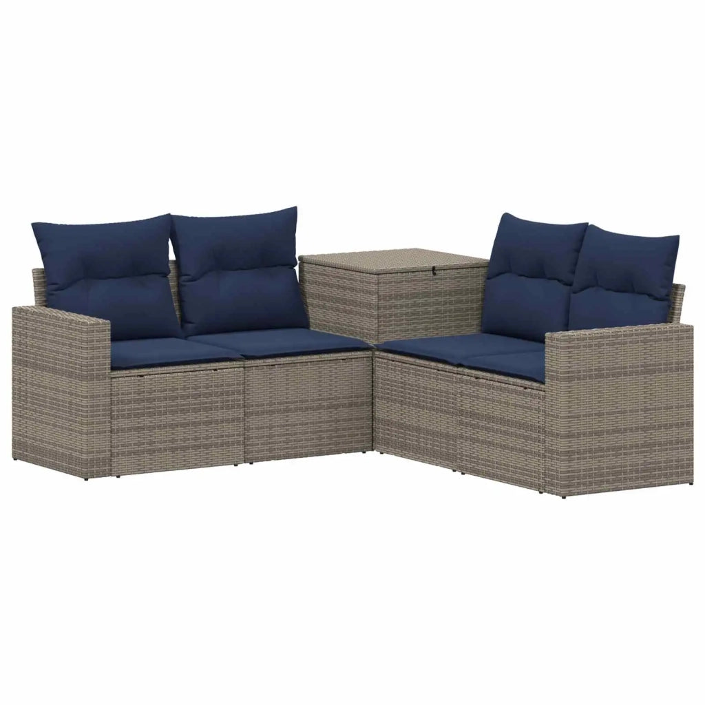 Set di divani 5 pz Grigio e Blu Navy Rattan sintetico e Acciaio 3447861