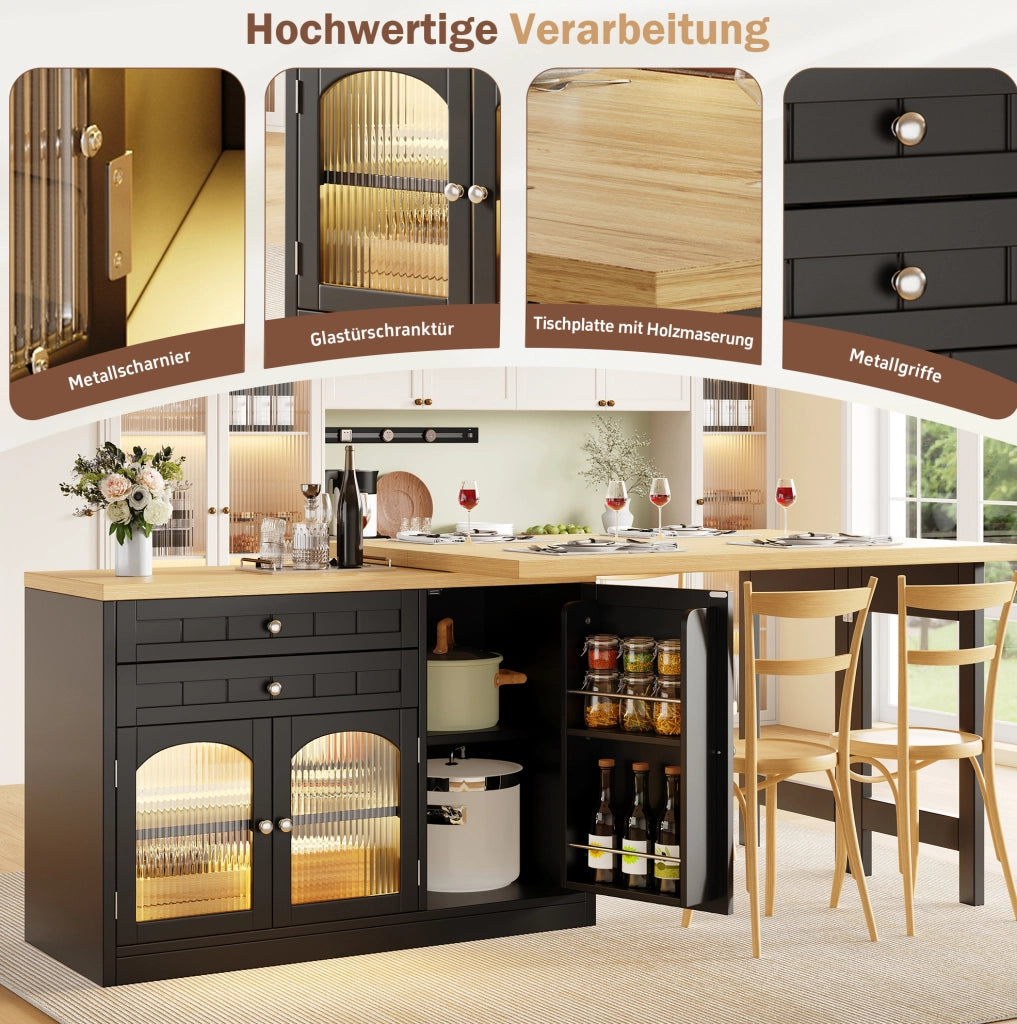 Isola cucina estensibile girevole 120-194 cm nera