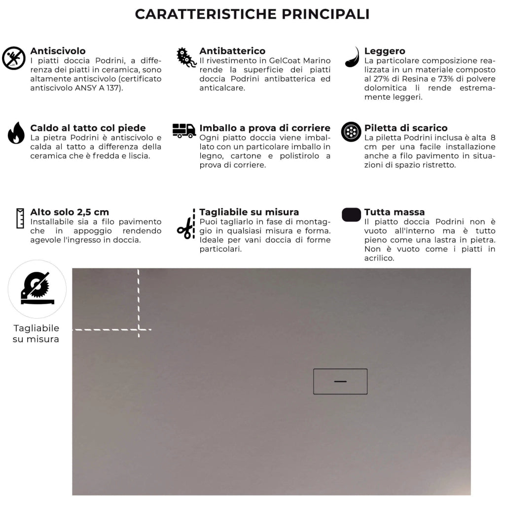 Piatto Doccia in Pietra 100x100 cm Bonussi Manila Grigio Chiaro