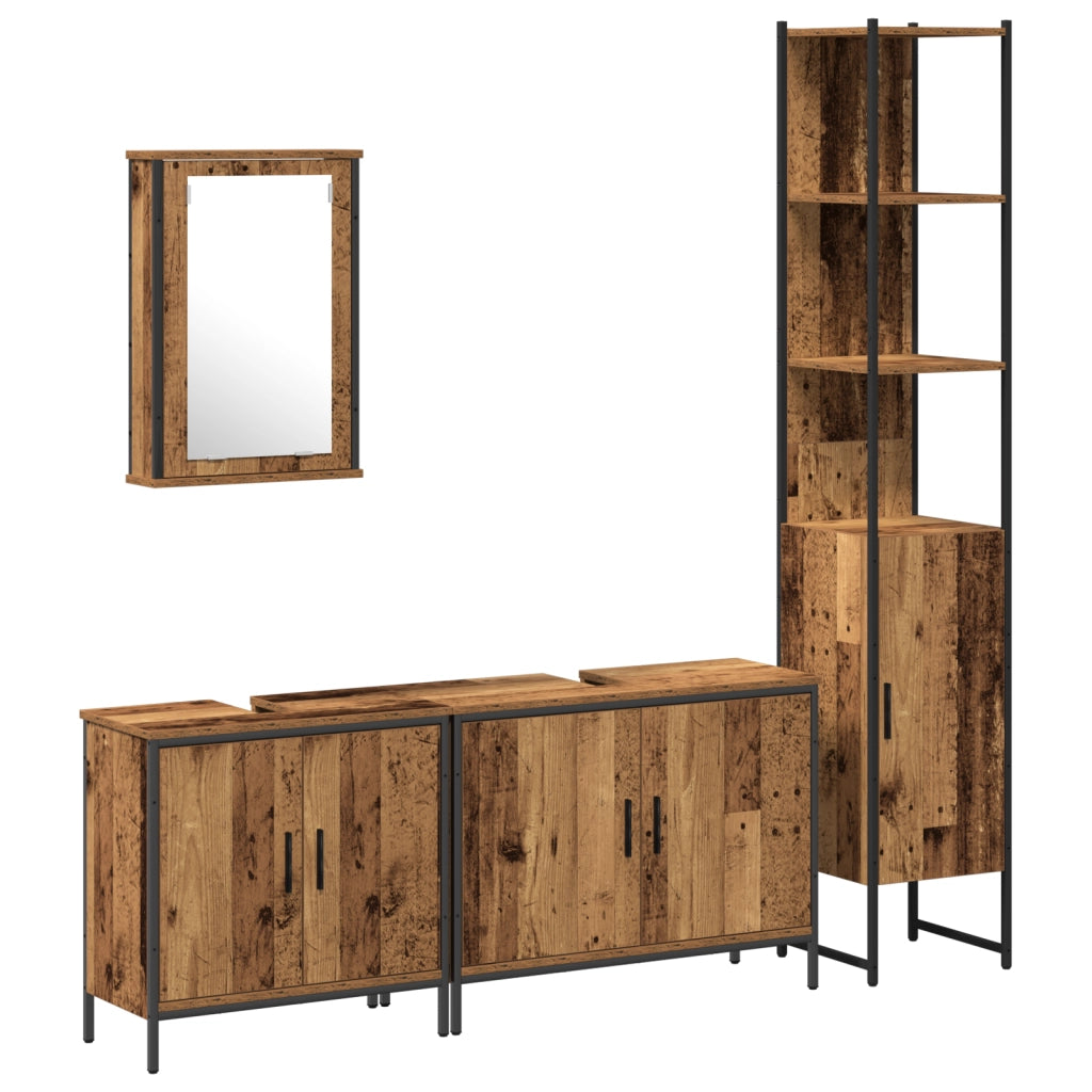 Set di Mobili da Bagno in 4 Pezzi Legno Antico