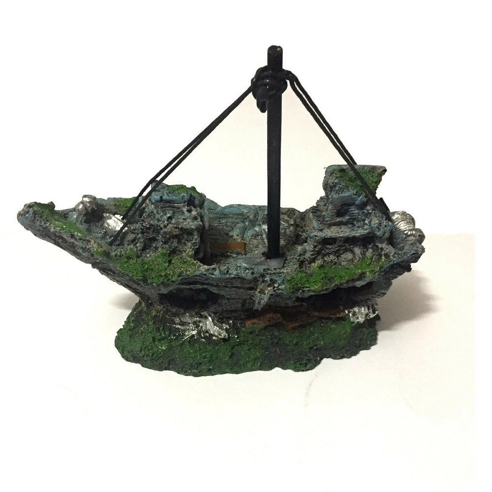 Trade Shop - Decorazione Per Acquario Relitto Nave Imbarcazione Resina Pesci Acqua Barca -