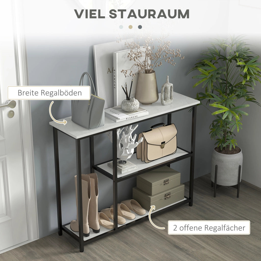 TAVOLO consolle 100 x 30 x 80 cm bianco con 2 ripiani aperti in acciaio