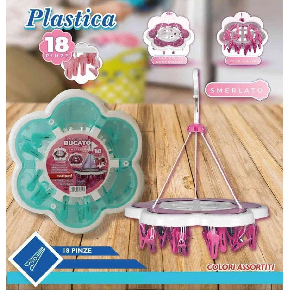 Trade Shop - Stendibiancheria Plastica Bucato 18 Pinze Forma Fiore Stendino Biancheria 38302 -