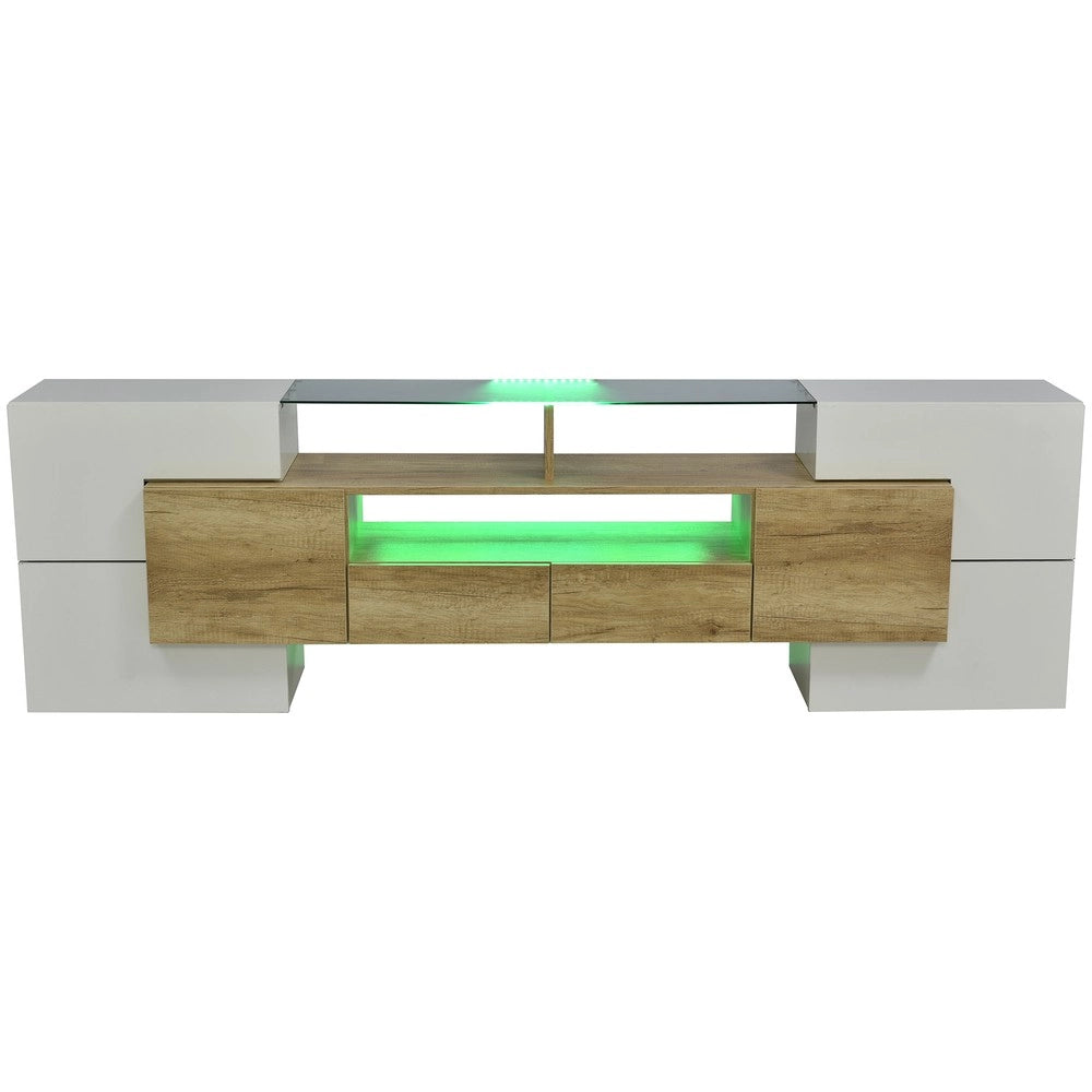 Mobile TV Lowboard con LED ¨C Xylo ¨C Bianco Lucido, Vetro, 200 cm