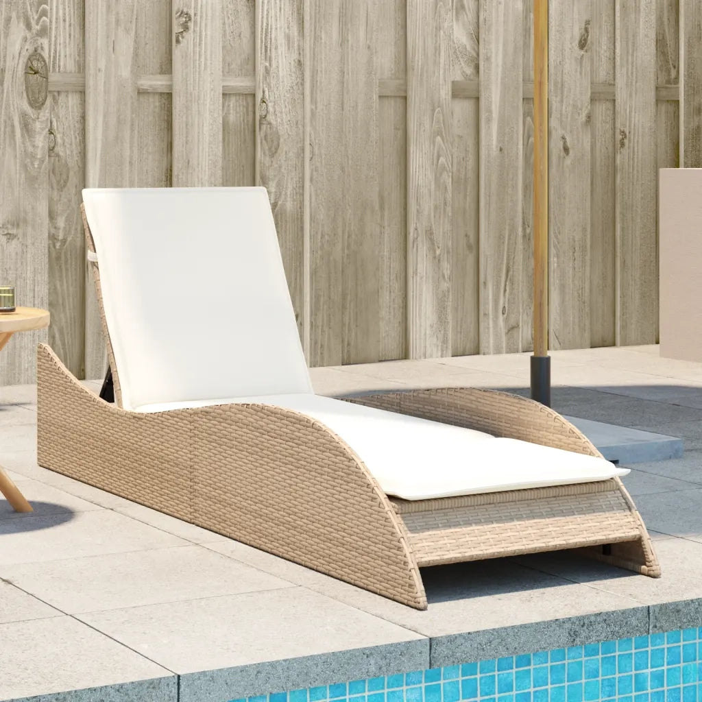 Lettino Prendisole | Sdraio da giardino | Lettino da sole con Cuscino Beige 60x205x73 cm in Polyrattan