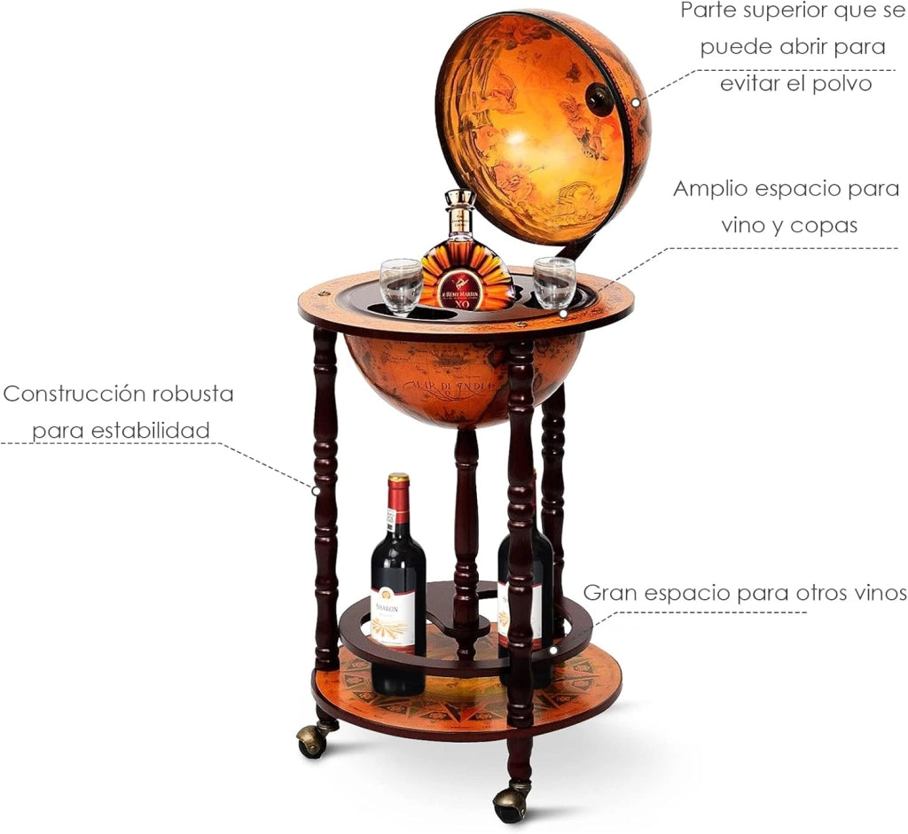 Mappamondo Bar, Legno, Marrone, ca. 45x45x88cm(LxBxH)