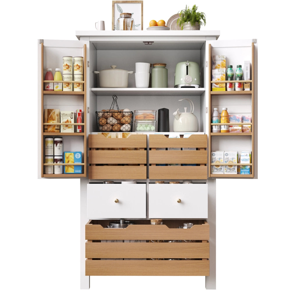Credenza cucina 80x40x140 cm con 2 ante e 5 cassetti