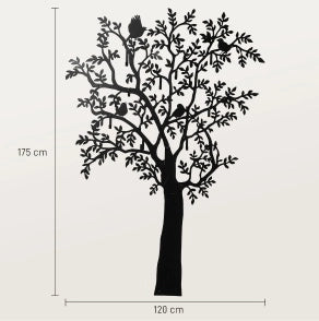 Appendiabiti da Parete in Metallo Nero con Design Albero e Uccelli, 120x175 cm