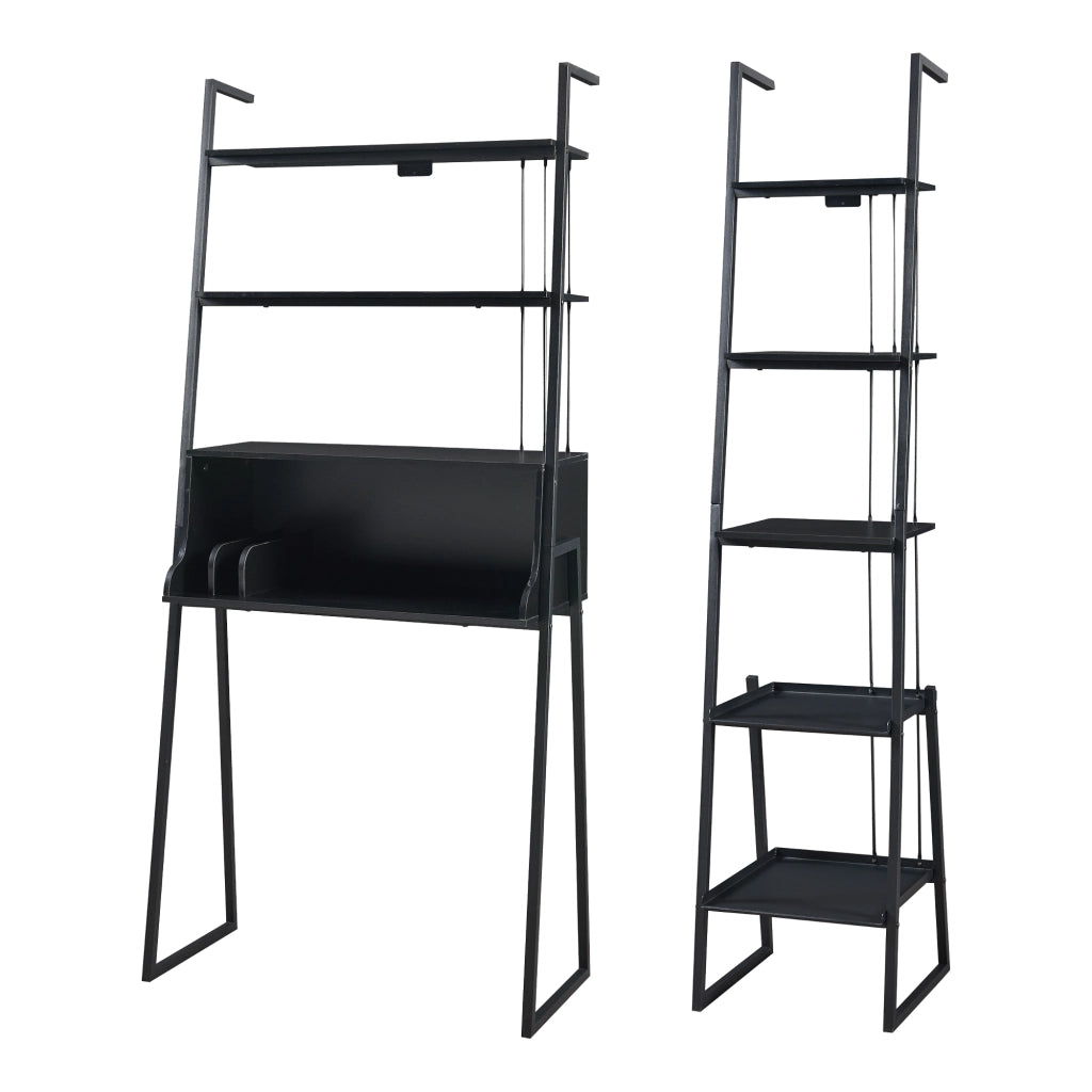 Set Storfjord Composto di Scrivania con Ripiani in Alto e Scaffale Stretto da Terra - Nero [en.casa]