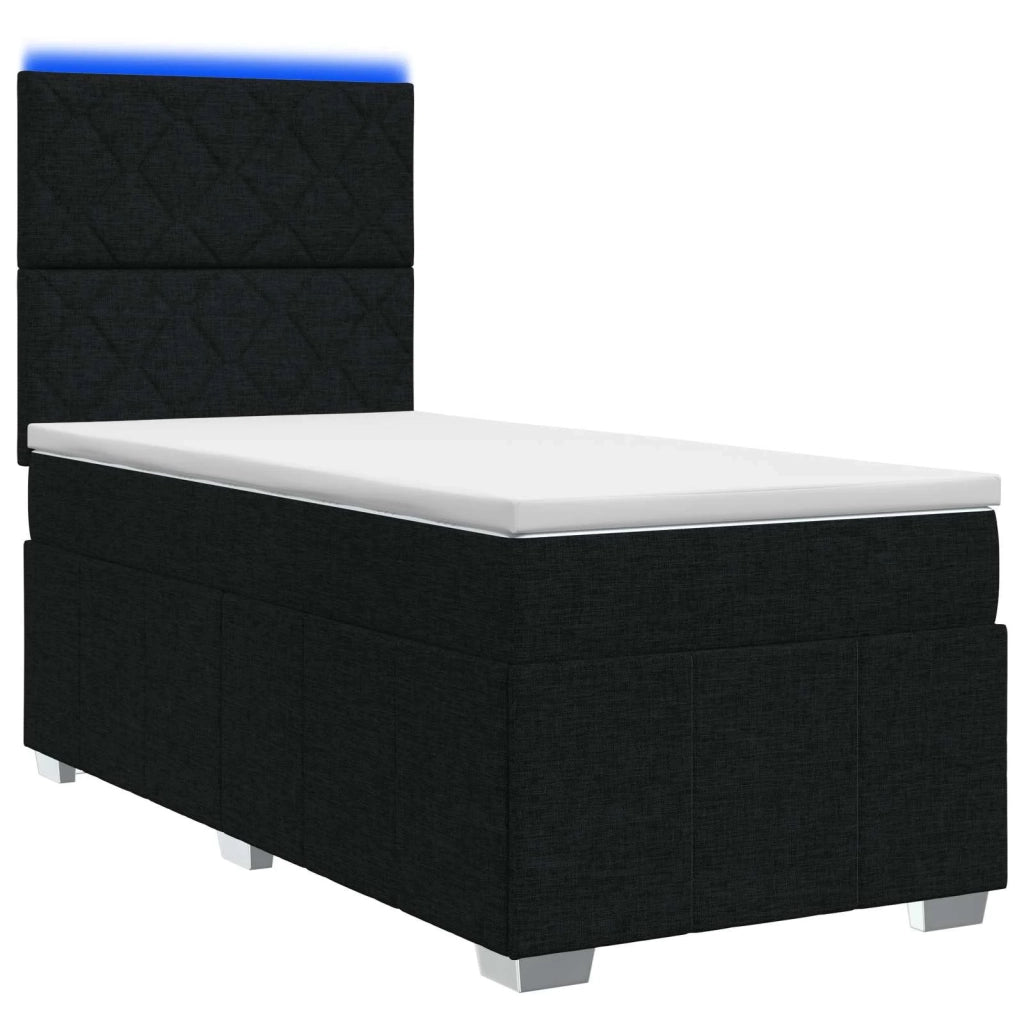 Letto Box Spring LED con Materasso Nero 80 x 200 cm Tessuto 3455481