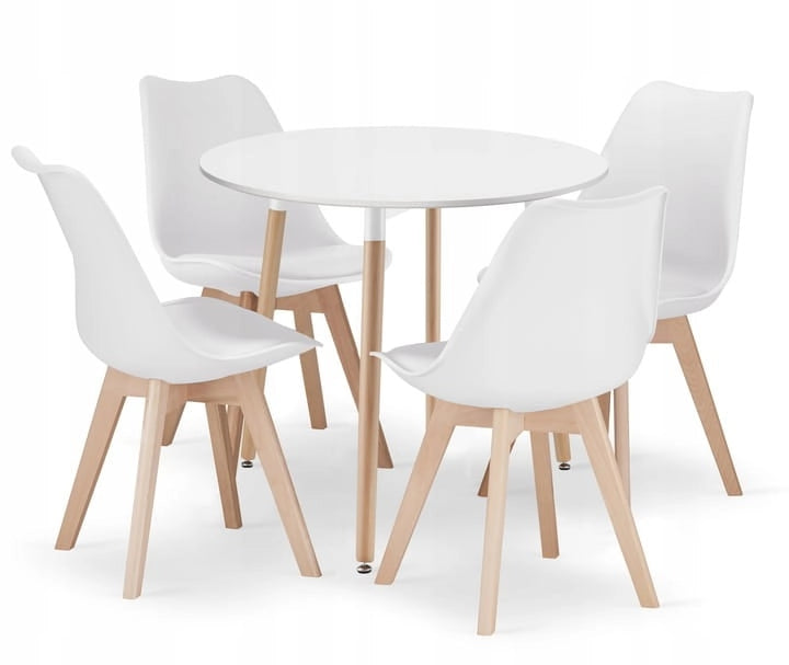 Tavolo rotondo VALORA KAMI con 4 sedie RIXK - Set bianco