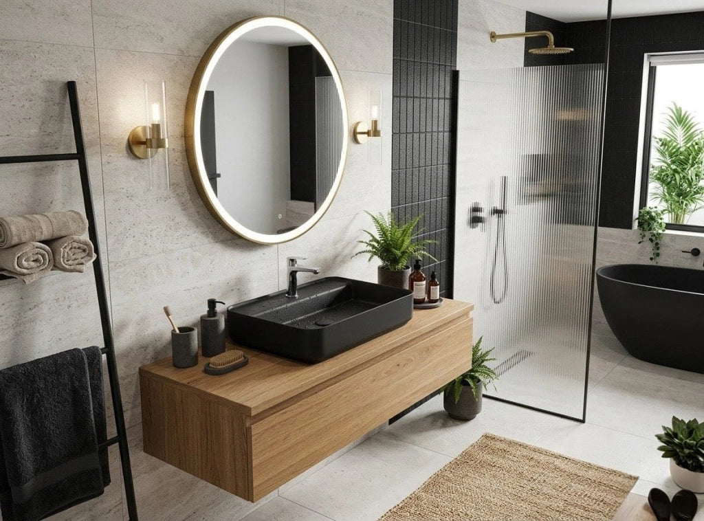Lavabo rettangolare da appoggio senza troppo pieno in ceramica con foro rubinetto - Nero Opaco