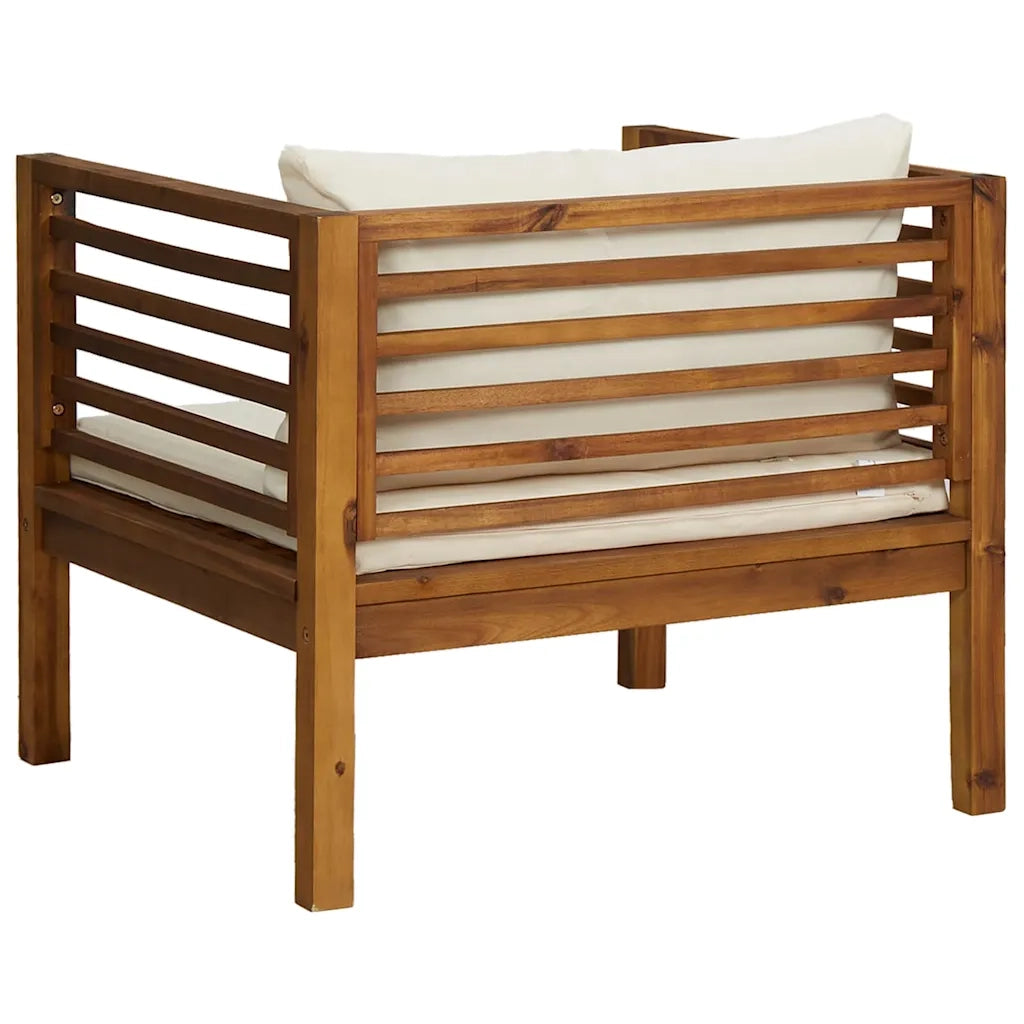 Sedia da patio-Sedia da Giardino con Cuscino Crema in Legno Massello di Acacia 707268