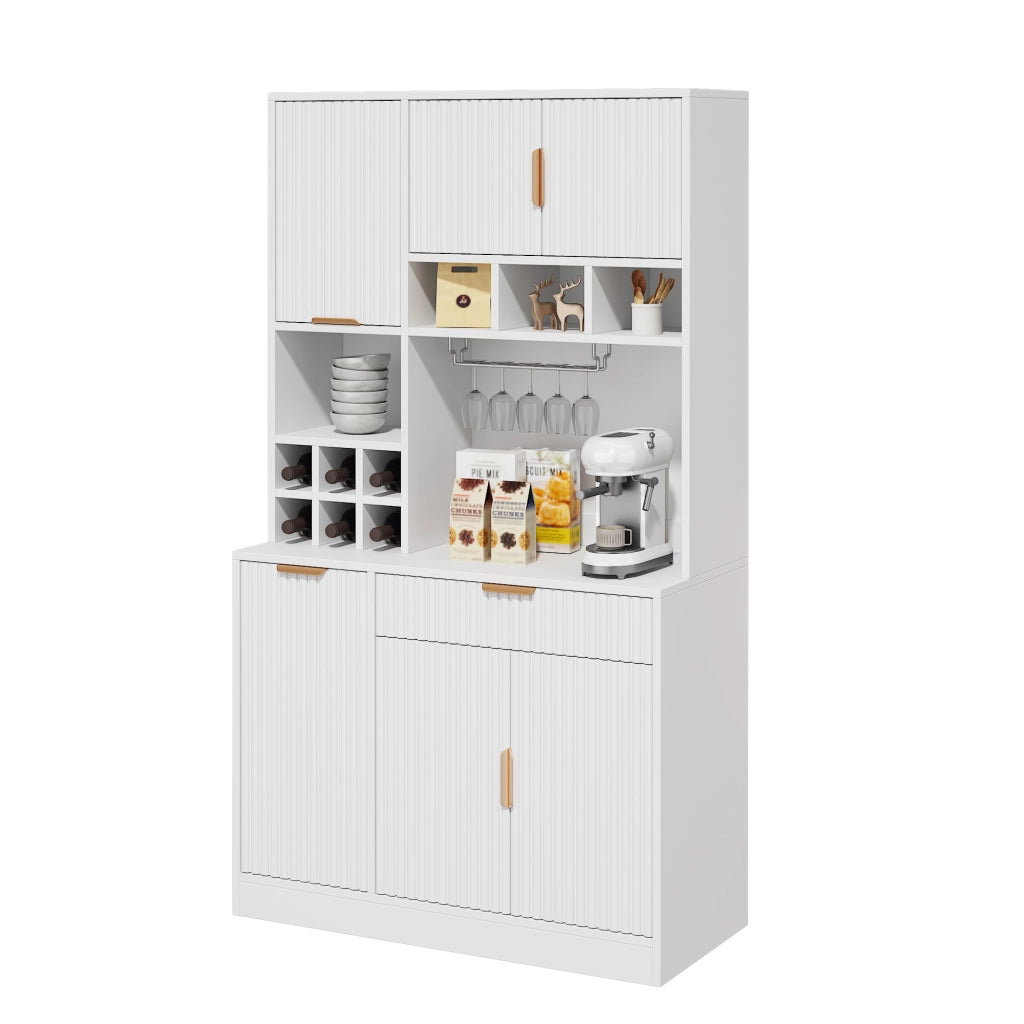 Mobile buffet alto 100x40x175 cm bianco, multi-livello, prese integrate, USB-A/USB-C e portabicchieri