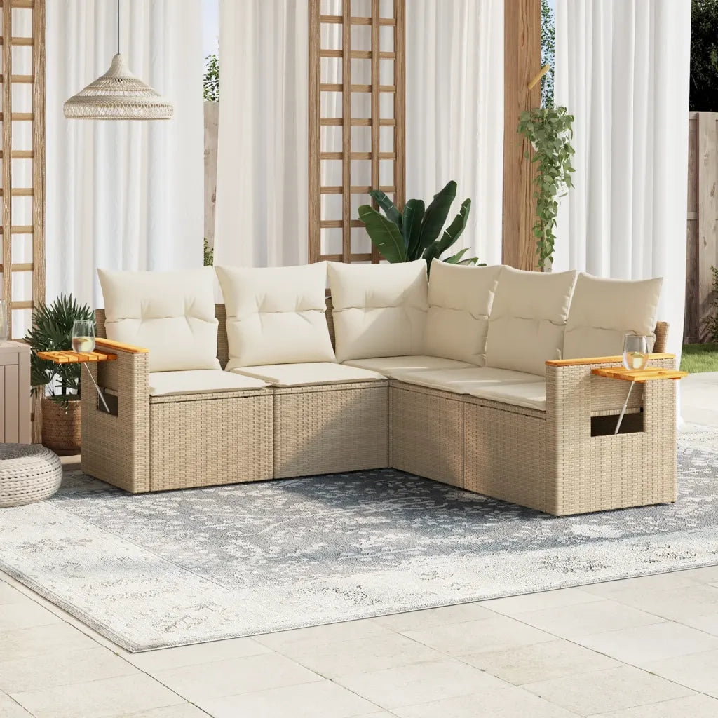 Set Divano da Giardino 5 pz con Cuscini Beige in Polyrattan 3259202