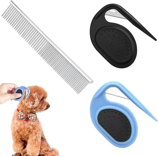 Kit di 3 pezzi per tagliare i nodi ai gatti con capelli lunghi, pettine per tagliare i capelli, rimuove nodi e grumi di capelli, tagliacapelli per gatti