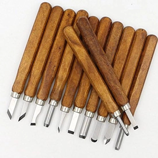 Set di 12 punte in legno e acciaio inossidabile per lavorazione del legno.