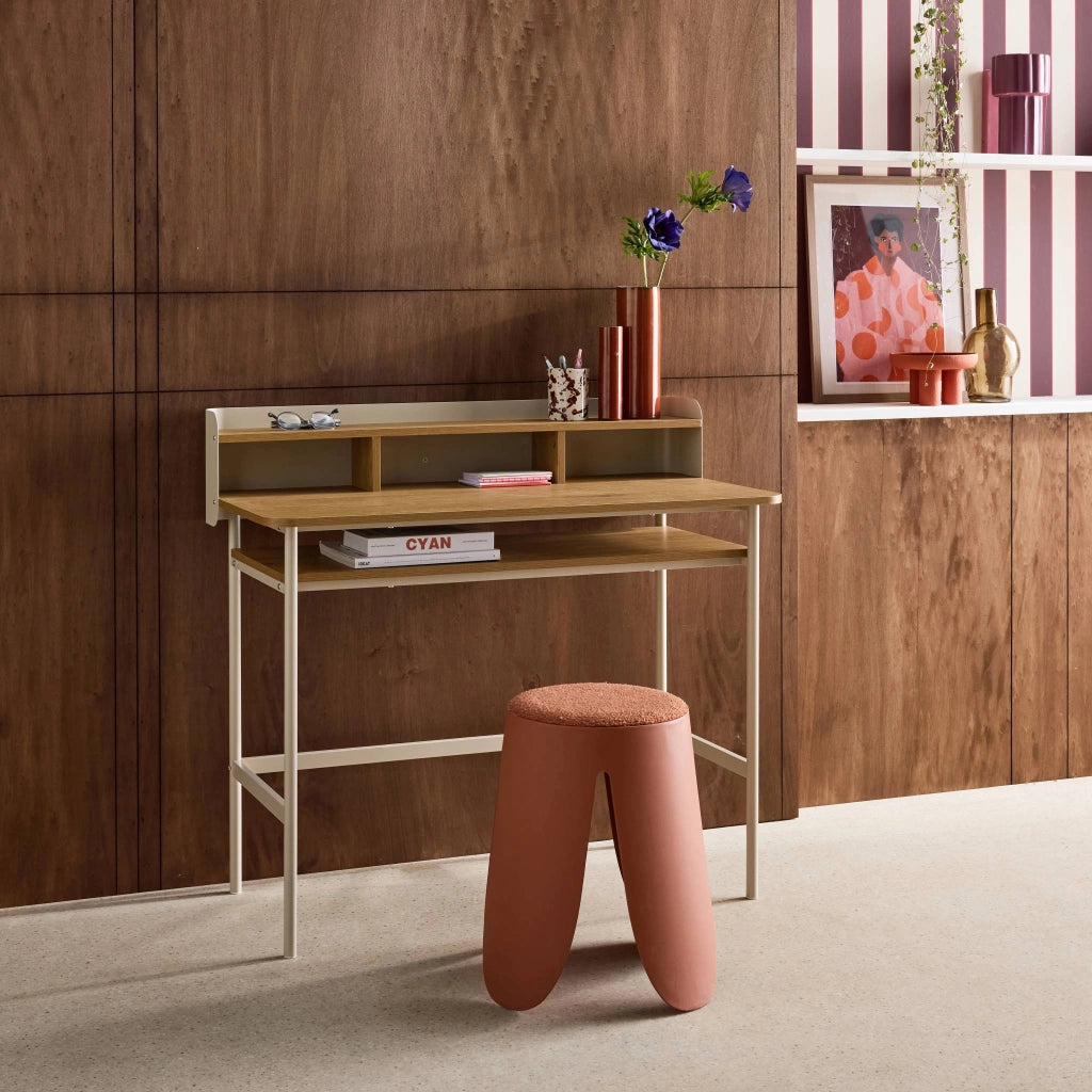 Scrivania in metallo e legno con 3 vani, beige