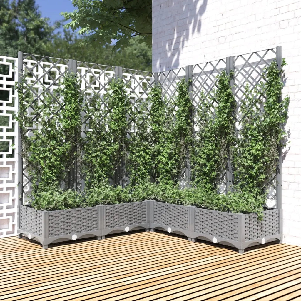 Fioriera | Cassetta per fiori | Vaso Giardino e Graticcio Grigio Chiaro 120x120x121,5cm PP