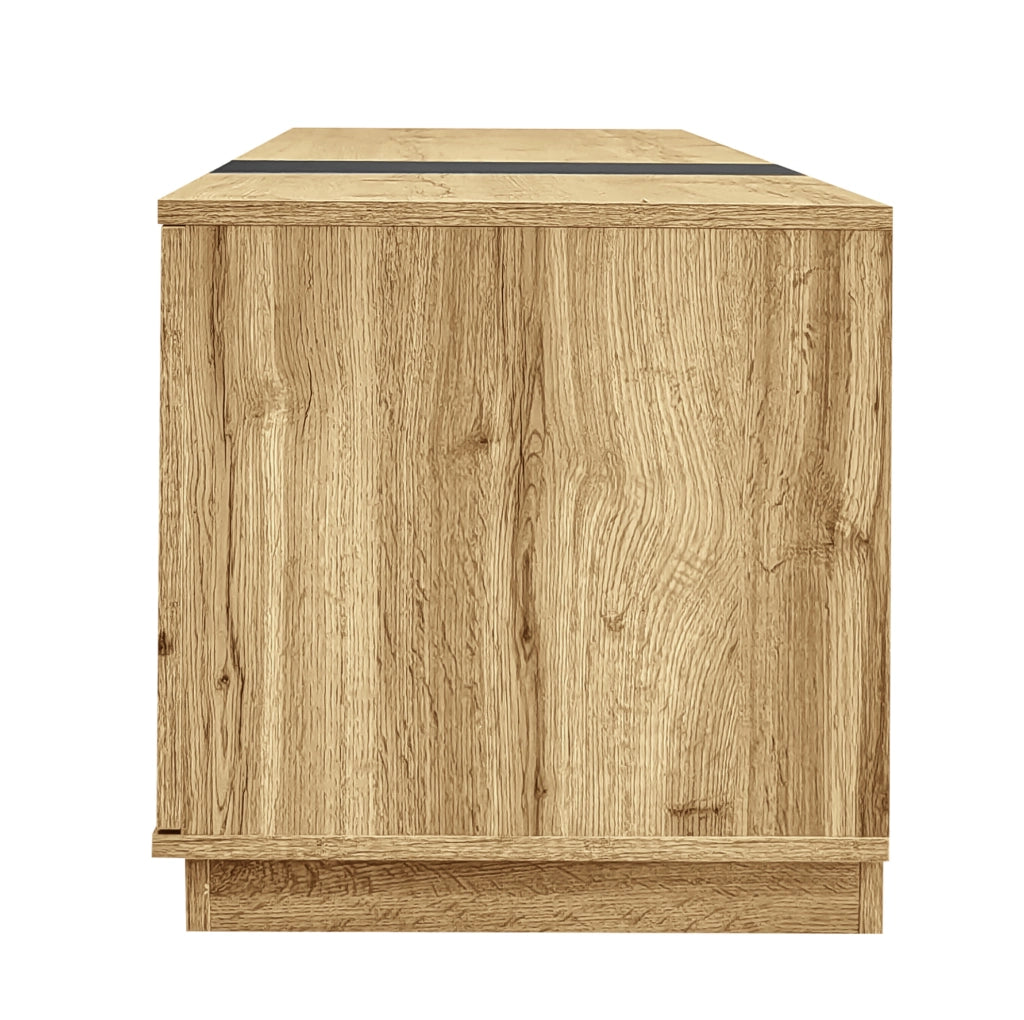 Mobile TV 200x45x45 cm con 3 vani aperti e 3 ante; pannello truciolare nero; grigio e naturale