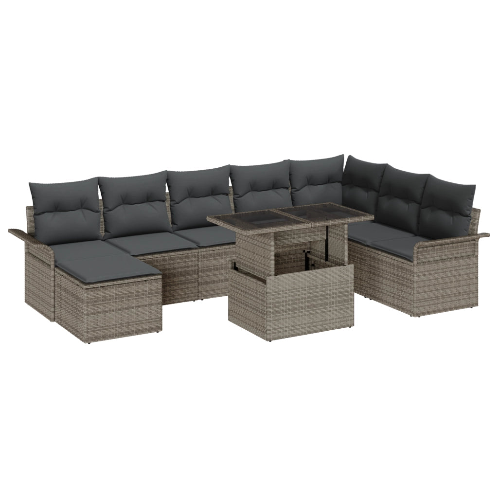 Set di SofÃ  da Giardino con Cuscini 9 Pezzi Grigio Polyrattan
