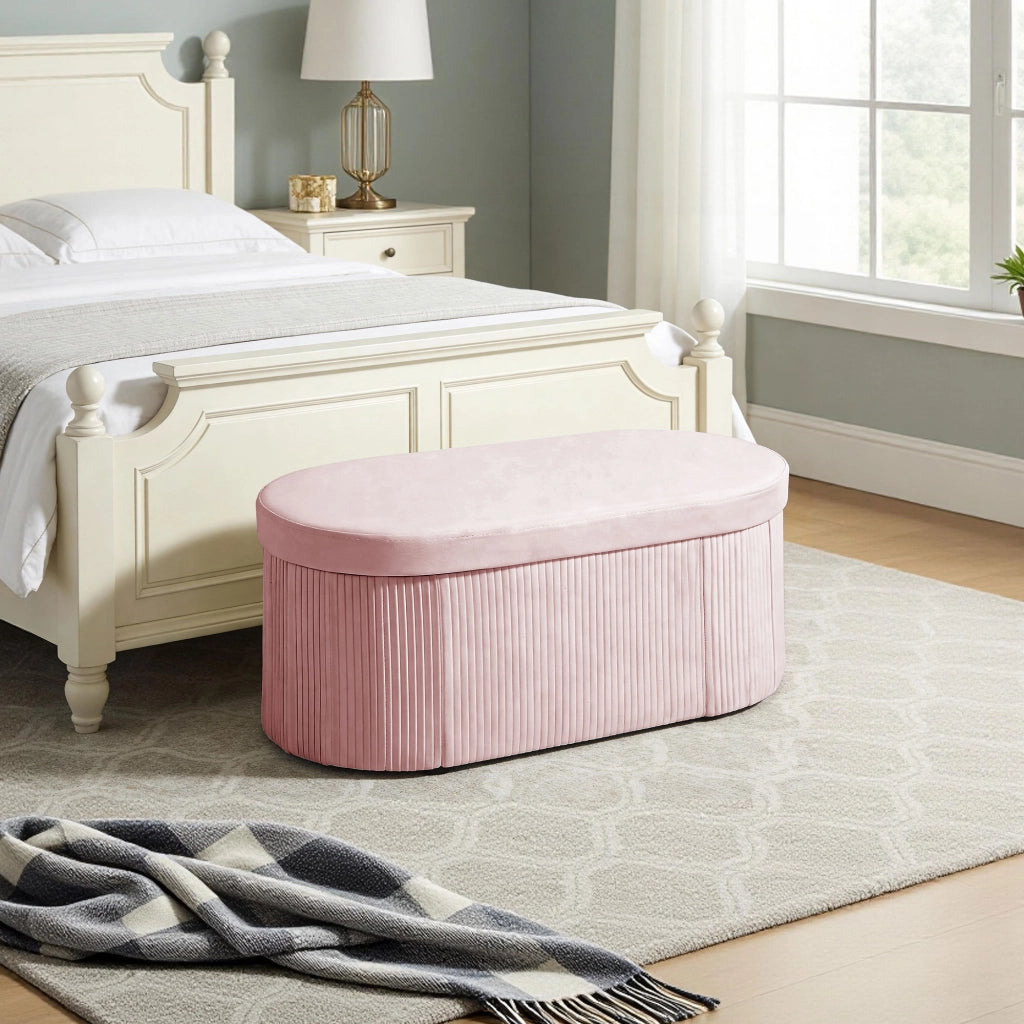 Pouf con contenitore pieghevole ¨C zephmum ¨C rosa velluto 76x38x35 cm