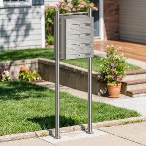 Cassetta postale condominiale autoportante 4 posti, acciaio inox, 1 modulo, 556 x 270 x 1500 mm