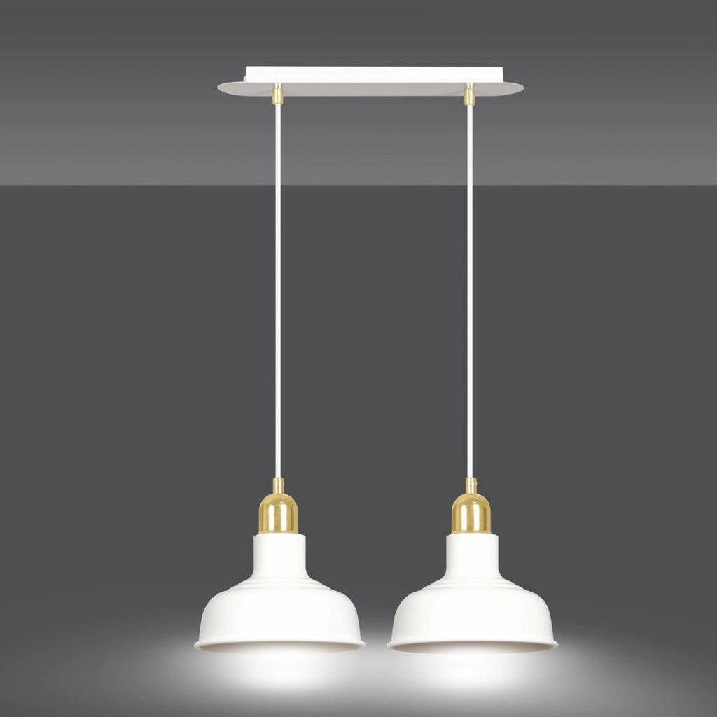 Lampada a sospensione Ibor in acciaio bianco e oro