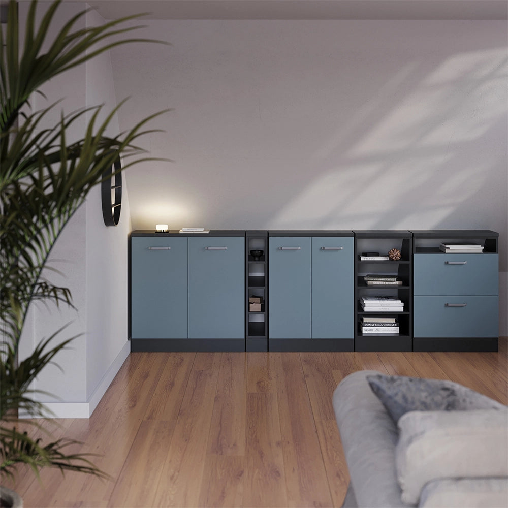 Mobile sottotetto Rion Grigio-blu/Antracite 60 x 83.8 cm con 2 cassetti, carcassa 60 cm profondità Vicco